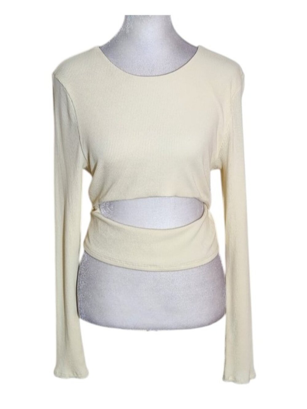 Lovers and Friends Cream Ribbed Knit Cropped Top Size Large